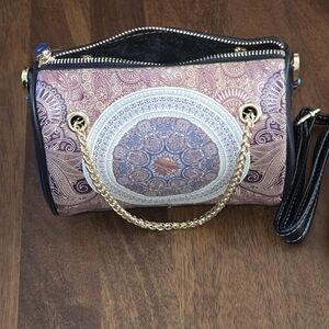 Boho Paisley Crossbody Bag with Gold Chain